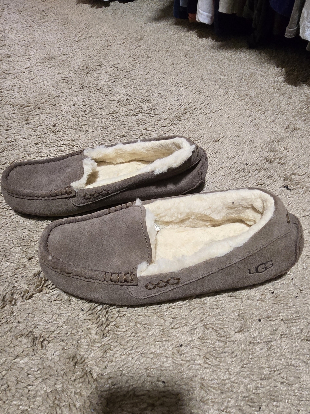 UGG Women's Taupe Suede Shearling-Lined Slip-On Moccasins